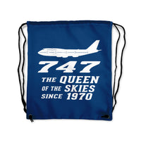 Thumbnail for Boeing 747 - Queen of the Skies (2) Designed Drawstring Bags
