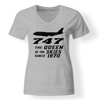 Thumbnail for BOEING 747 - QUEEN OF THE SKIES Designed V-Neck T-Shirts