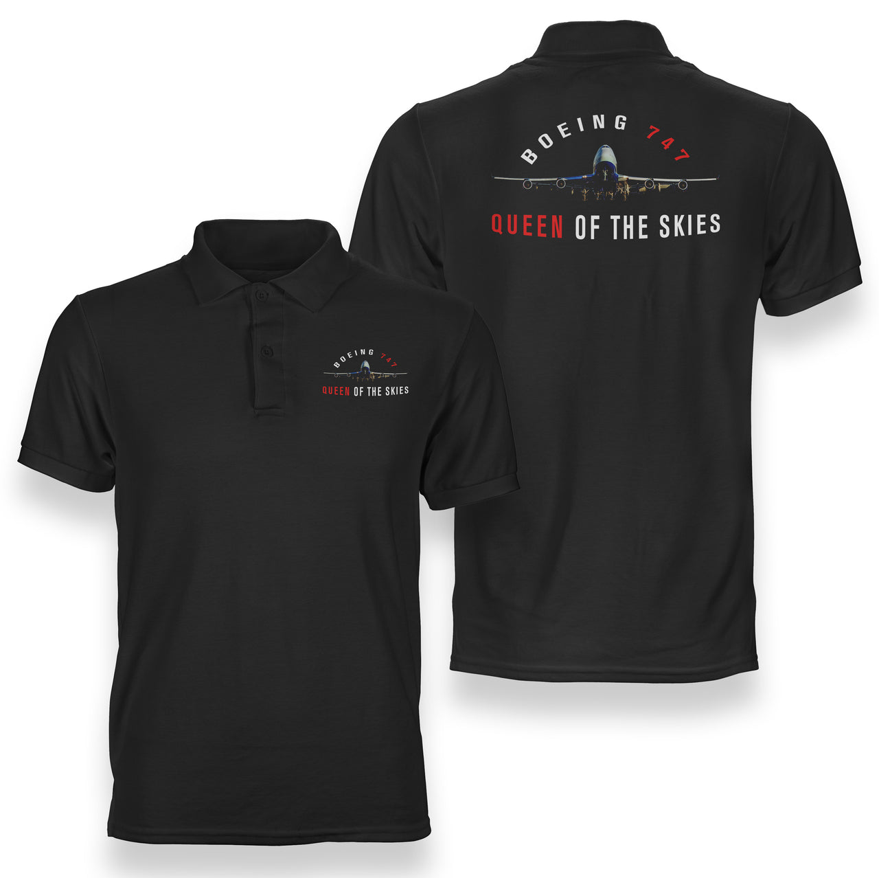 Boeing 747 Queen of the Skies Designed Double Side Polo T-Shirts