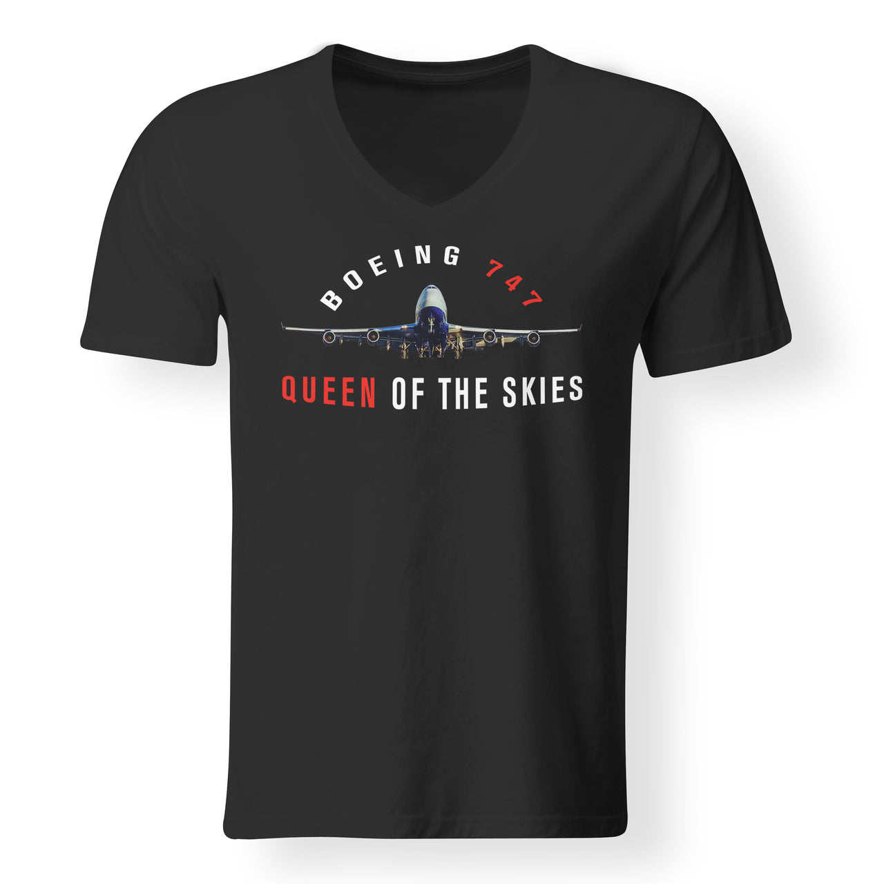 Boeing 747 Queen of the Skies Designed V-Neck T-Shirts