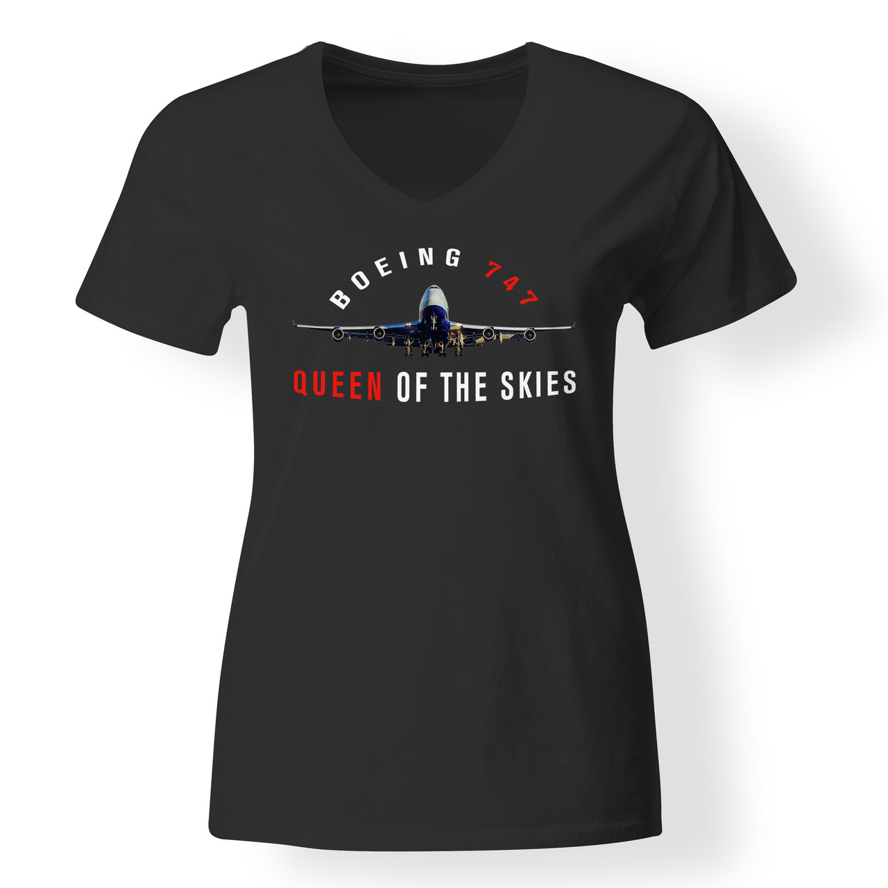 Boeing 747 Queen of the Skies Designed V-Neck T-Shirts