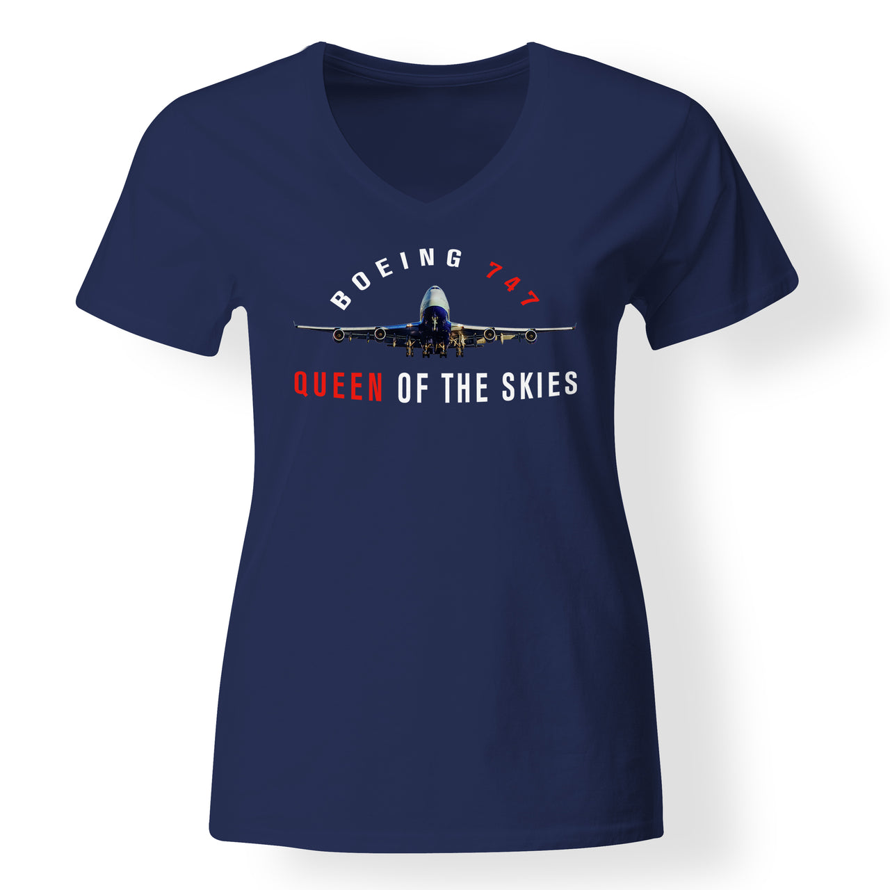 Boeing 747 Queen of the Skies Designed V-Neck T-Shirts