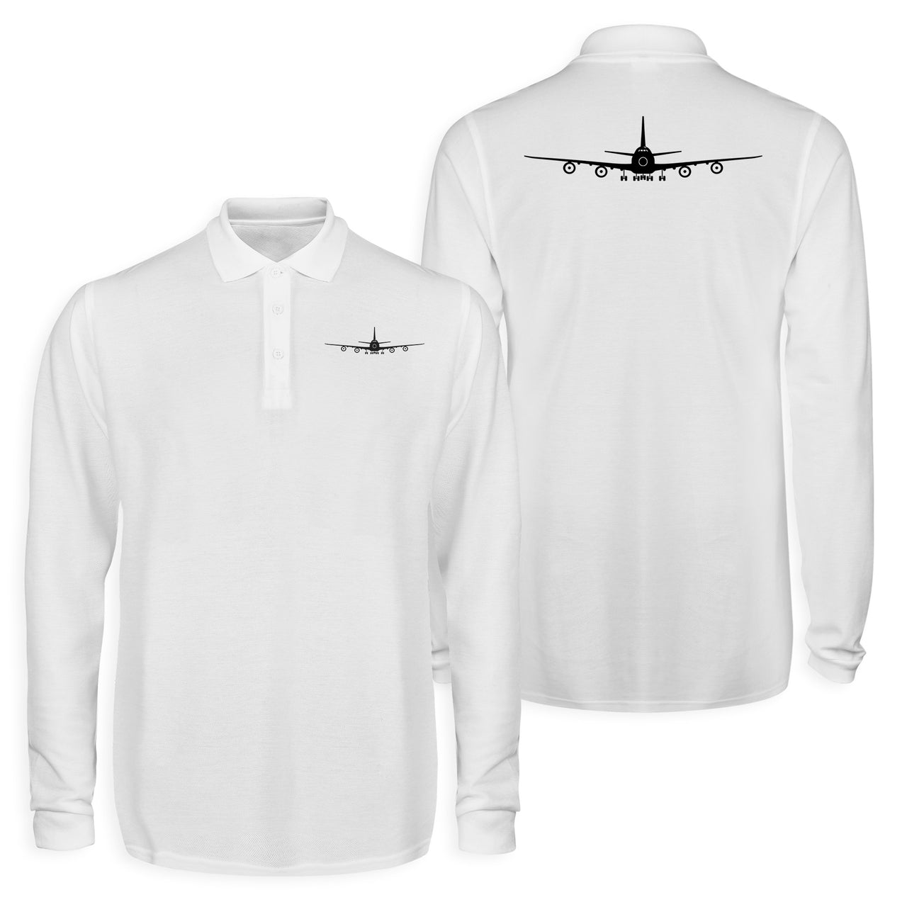 Boeing 747 Silhouette Designed Long Sleeve Polo T-Shirts (Double-Side)