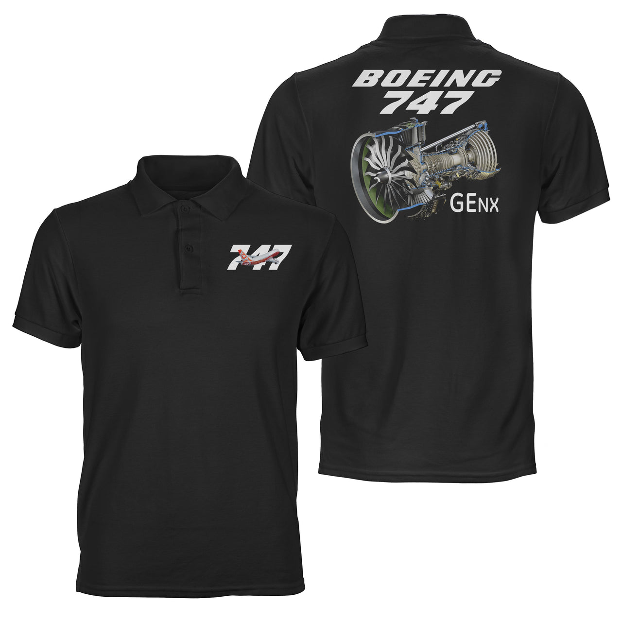 Boeing 747 & GENX Engine Designed Double Side Polo T-Shirts