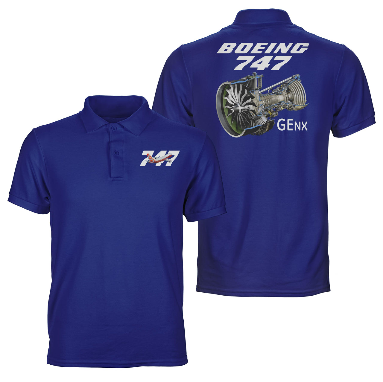 Boeing 747 & GENX Engine Designed Double Side Polo T-Shirts