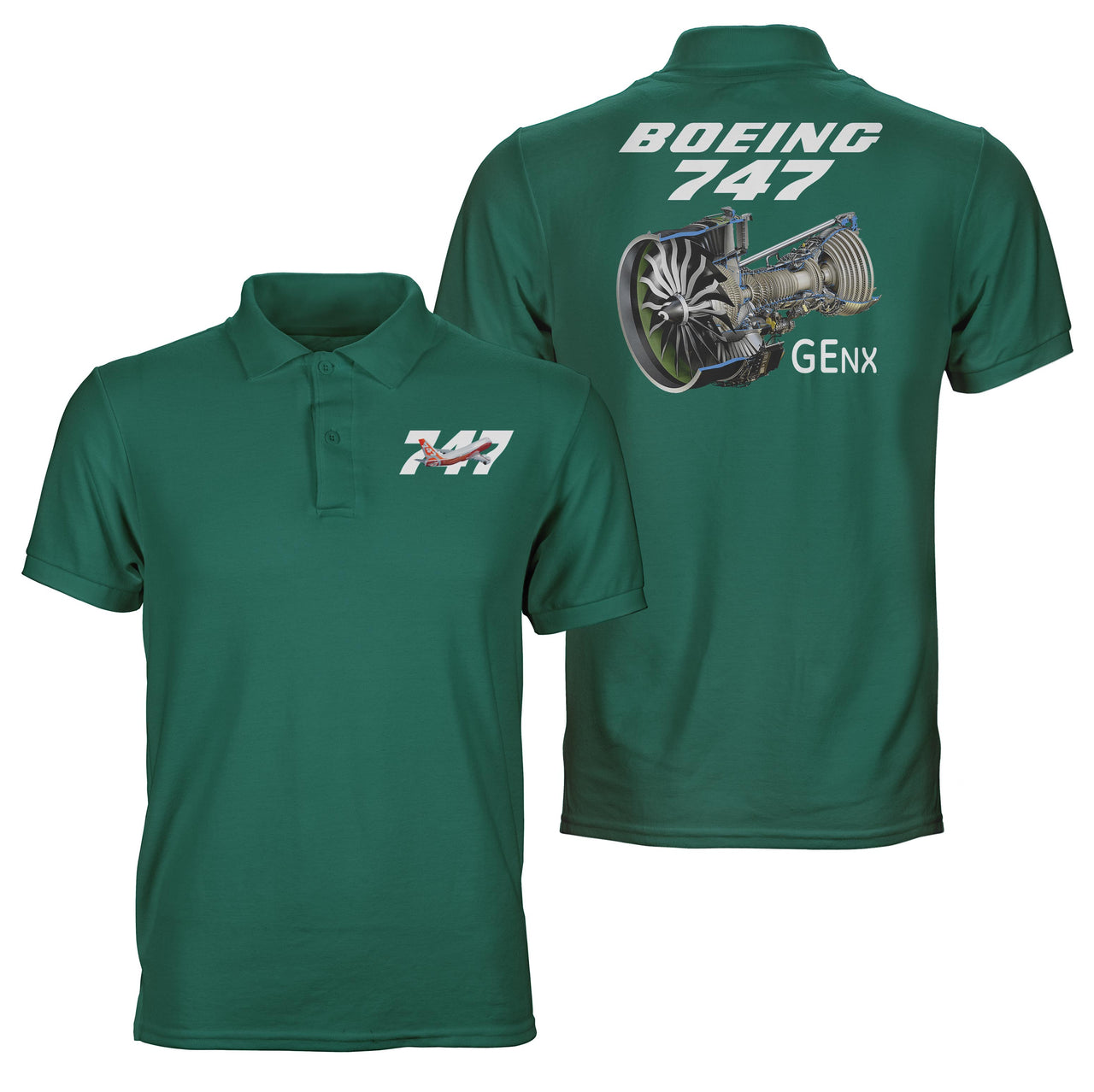 Boeing 747 & GENX Engine Designed Double Side Polo T-Shirts