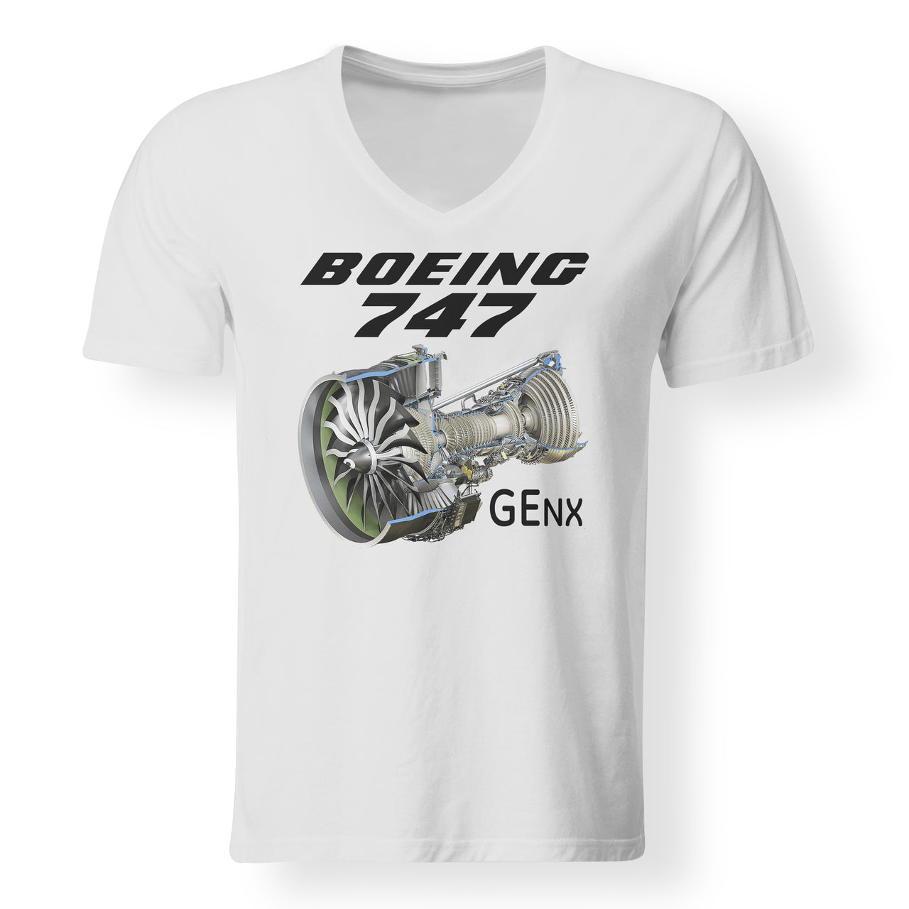 Boeing 747 & GENX Engine Designed V-Neck T-Shirts