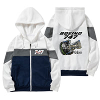 Thumbnail for Boeing 747 & GENX Engine Designed Colourful Zipped Hoodies