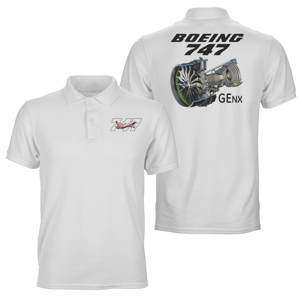 Boeing 747 & GENX Engine Designed Double Side Polo T-Shirts