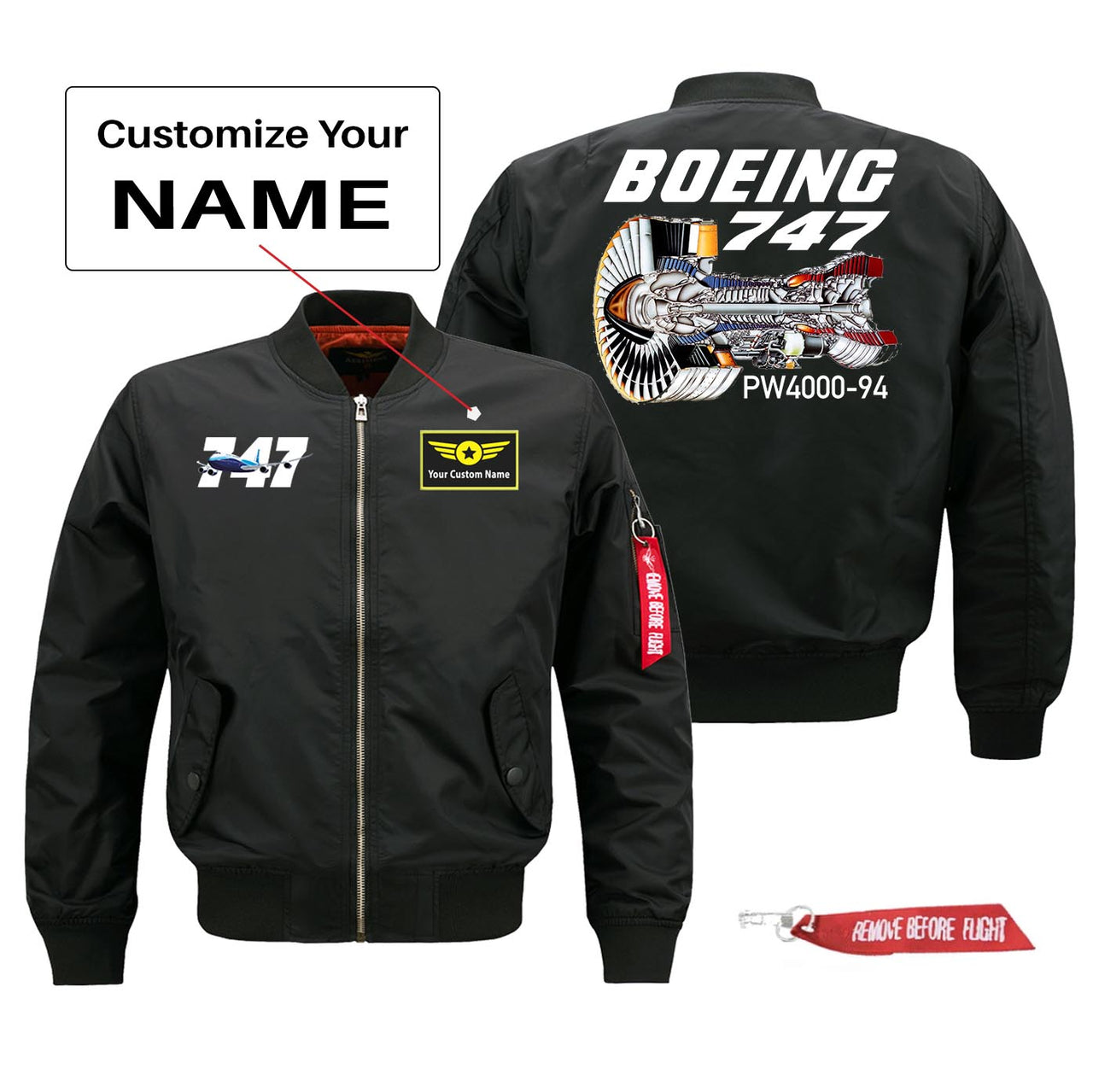 Boeing 747 & PW4000-94 Engine Designed Pilot Jackets (Customizable)
