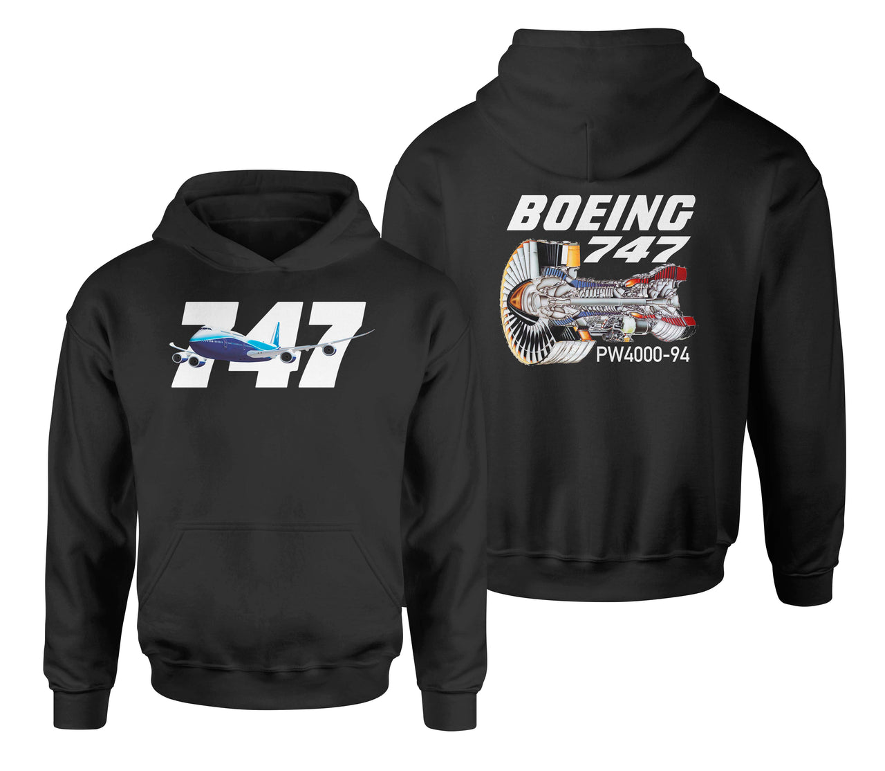 Boeing 747 & PW4000-94 Engine Designed Double Side Hoodies