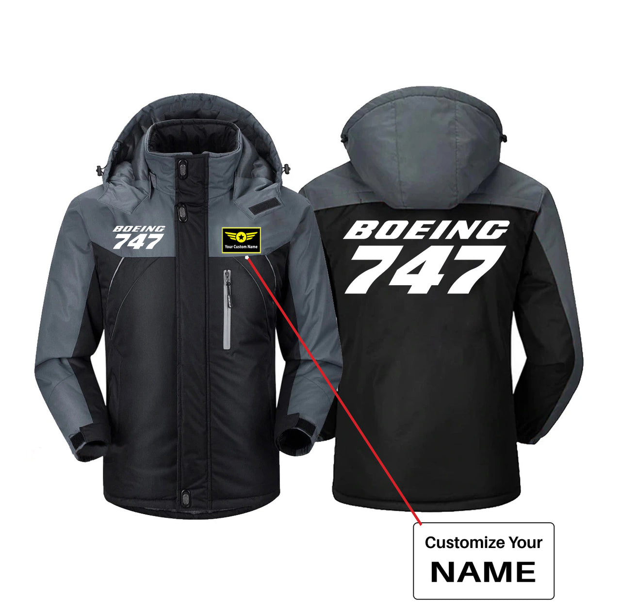 Boeing 747 & Text Designed Thick Winter Jackets
