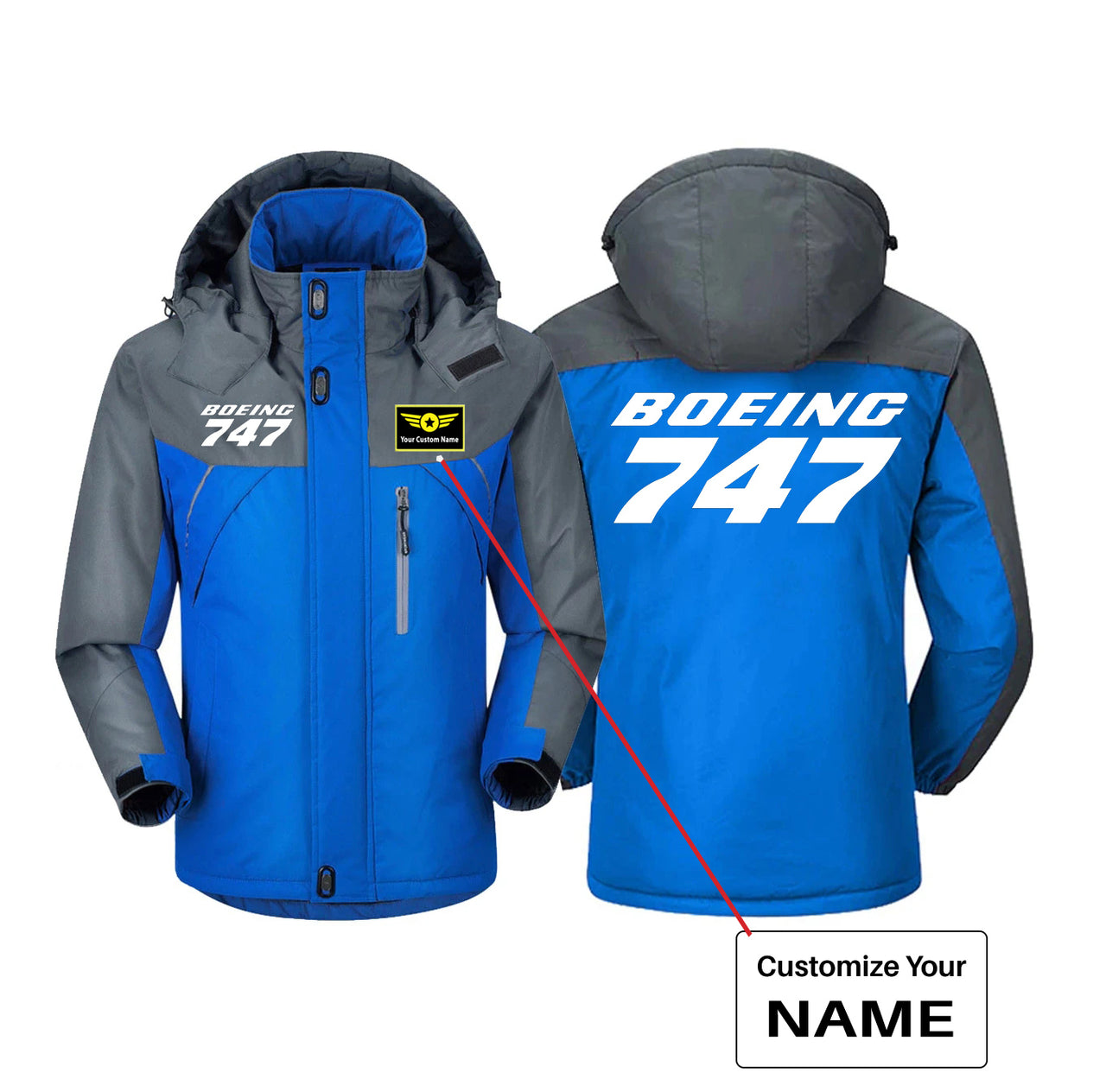 Boeing 747 & Text Designed Thick Winter Jackets
