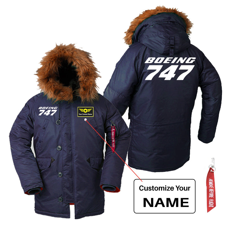 Boeing 747 & Text Designed Parka Bomber Jackets