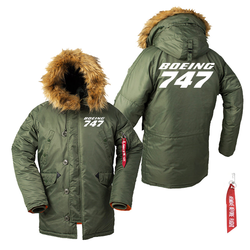 Boeing 747 & Text Designed Parka Bomber Jackets
