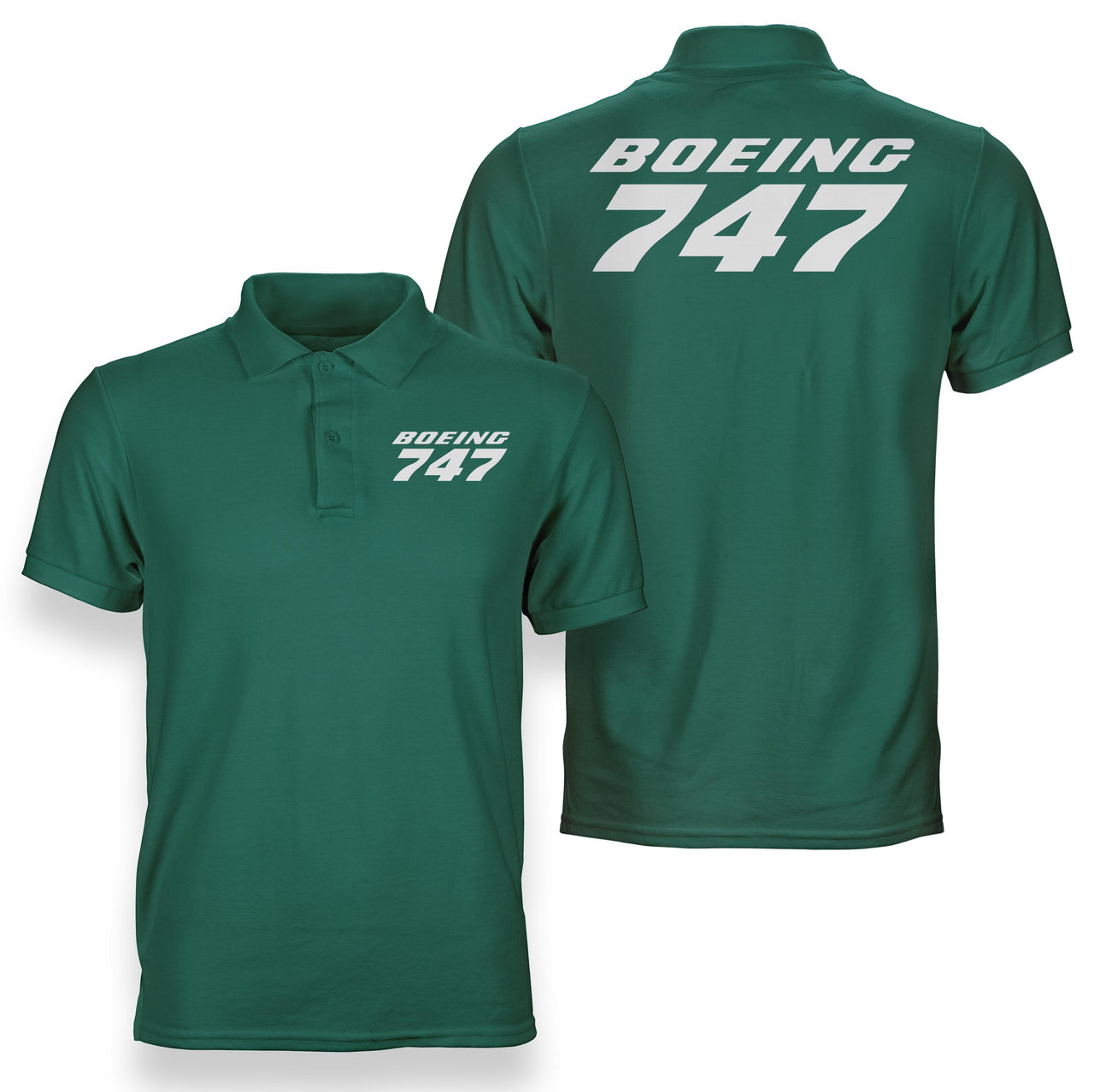 Boeing 747 & Text Designed Double Side Polo T-Shirts