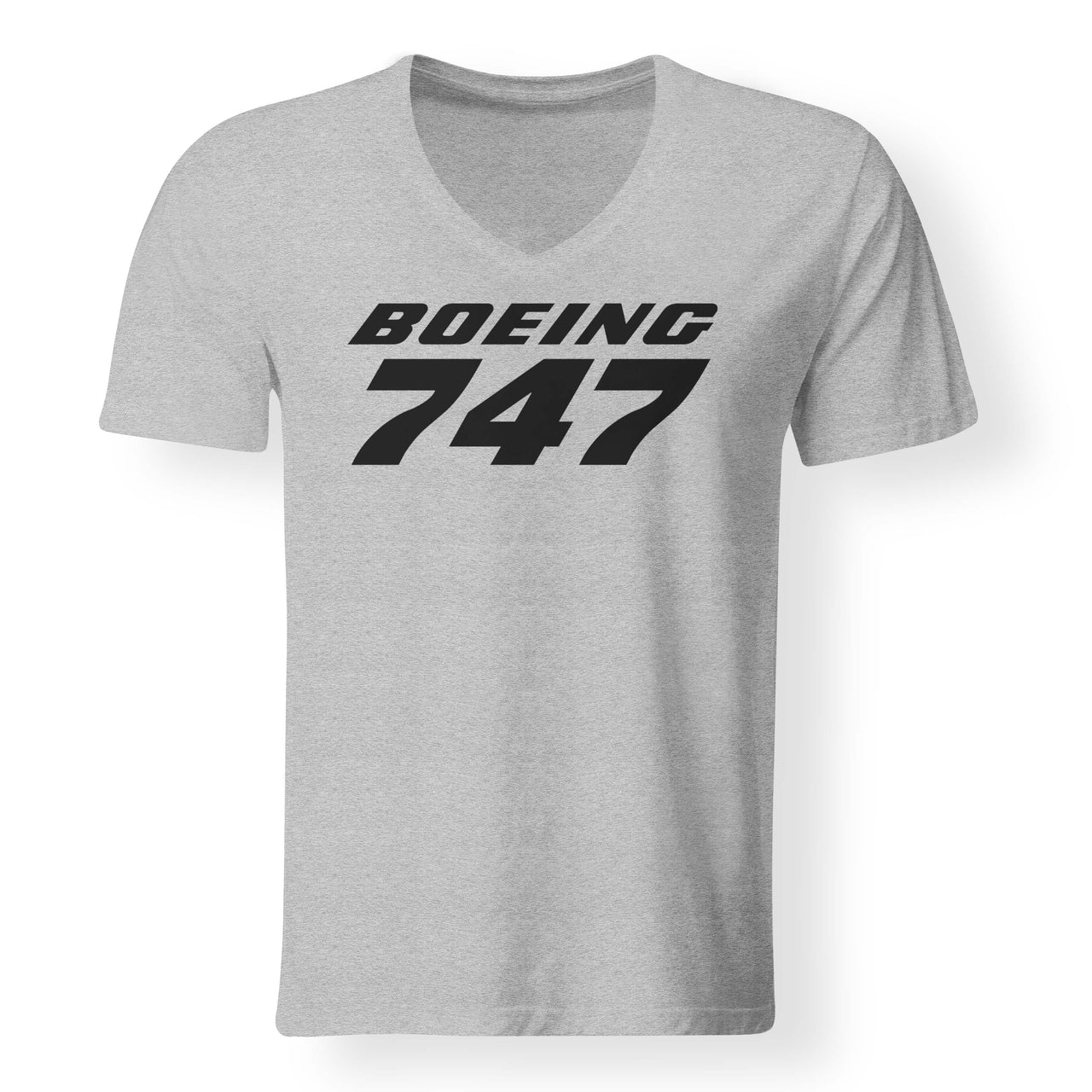Boeing 747 & Text Designed V-Neck T-Shirts