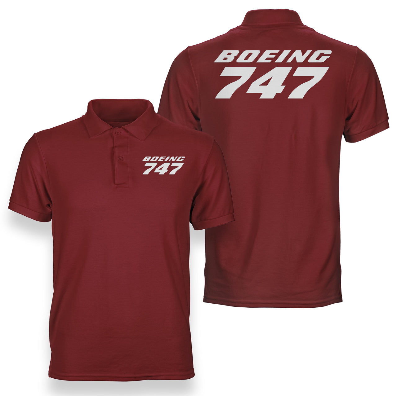 Boeing 747 & Text Designed Double Side Polo T-Shirts