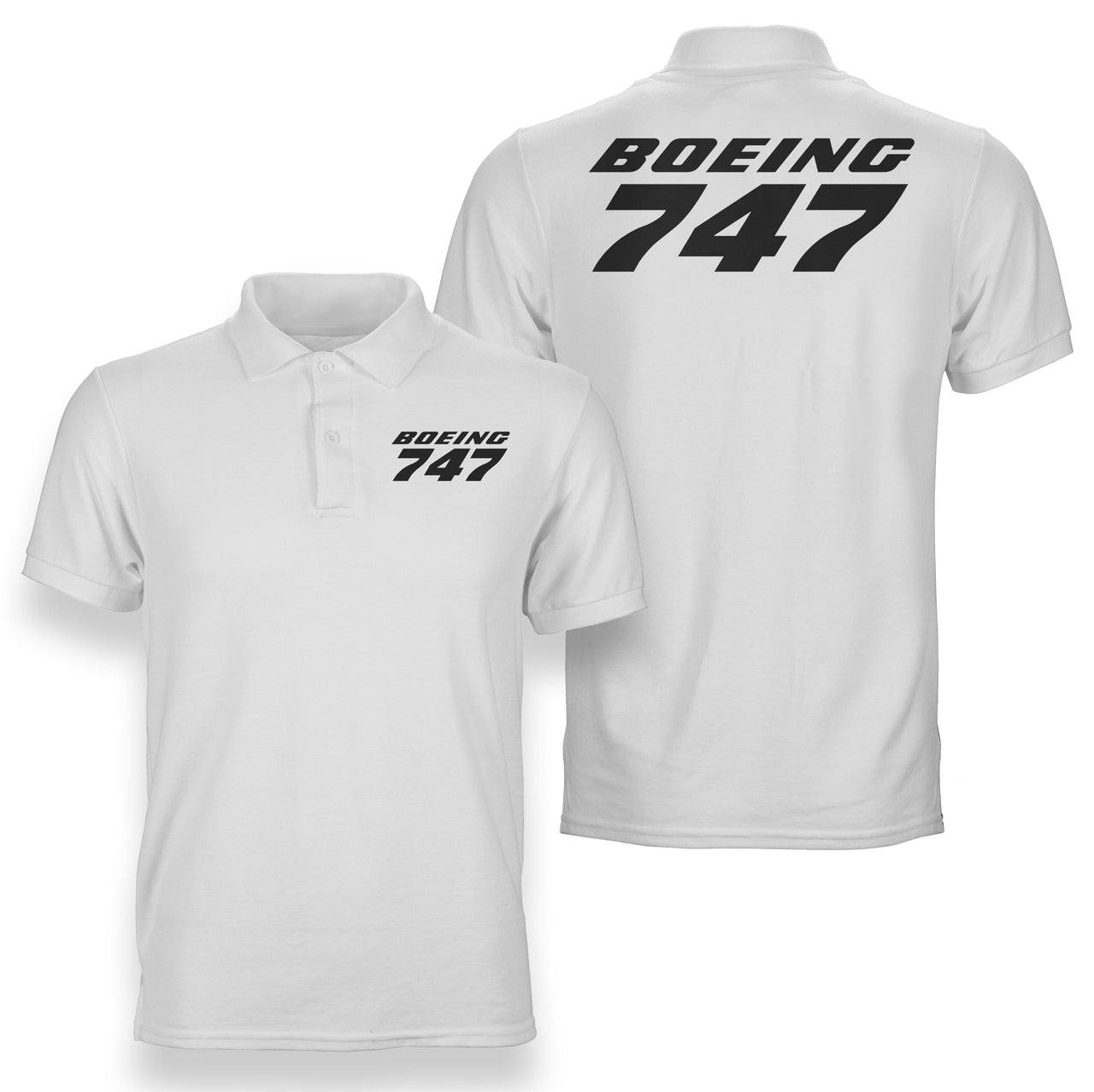 Boeing 747 & Text Designed Double Side Polo T-Shirts