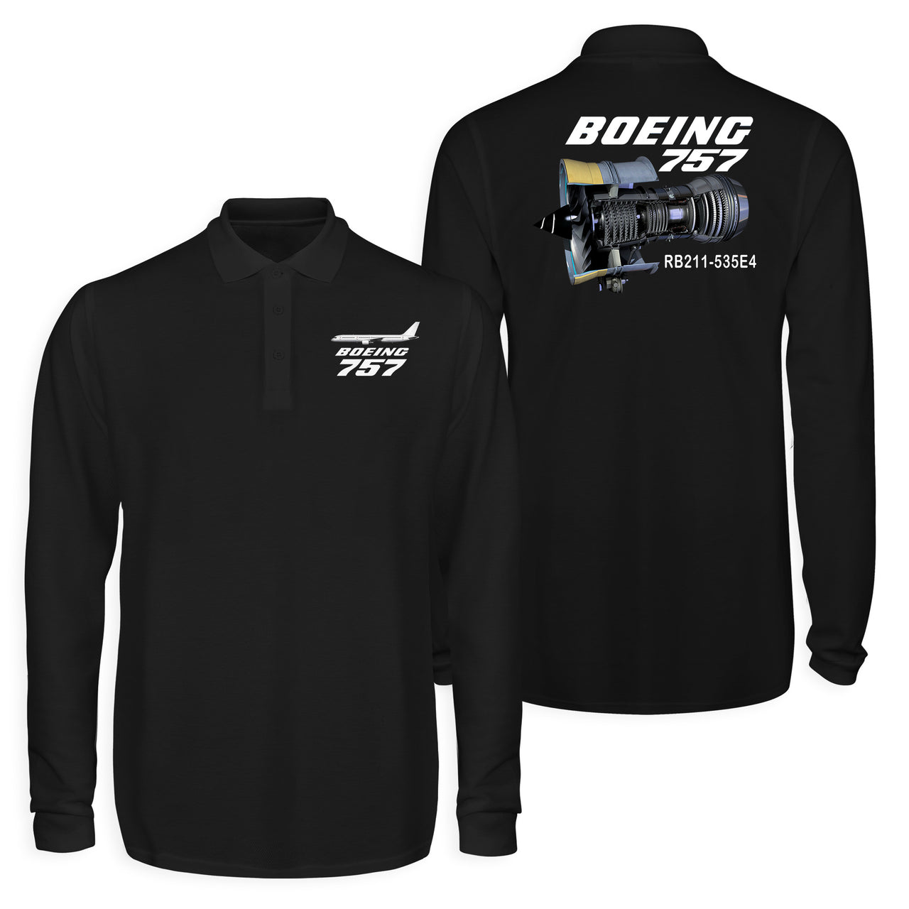 Boeing 757 & Rolls Royce Engine (RB211) Designed Long Sleeve Polo T-Shirts (Double-Side)