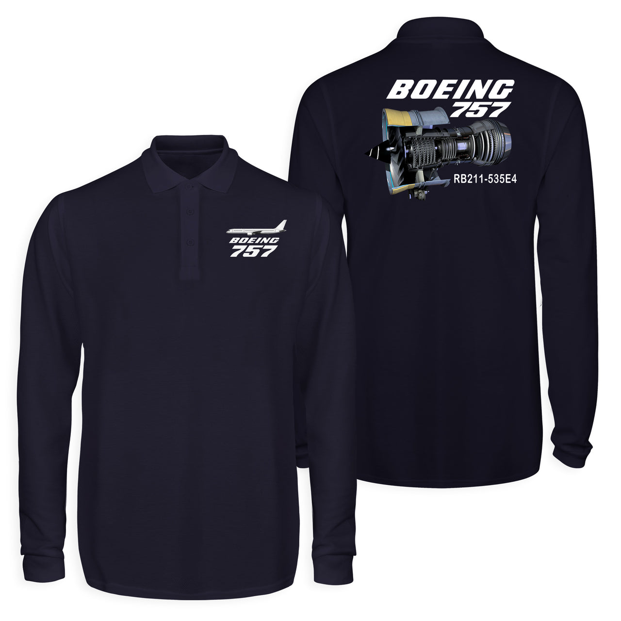 Boeing 757 & Rolls Royce Engine (RB211) Designed Long Sleeve Polo T-Shirts (Double-Side)