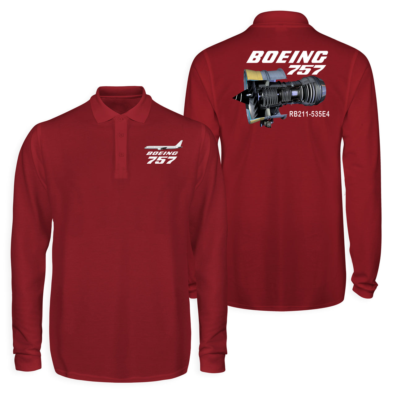 Boeing 757 & Rolls Royce Engine (RB211) Designed Long Sleeve Polo T-Shirts (Double-Side)