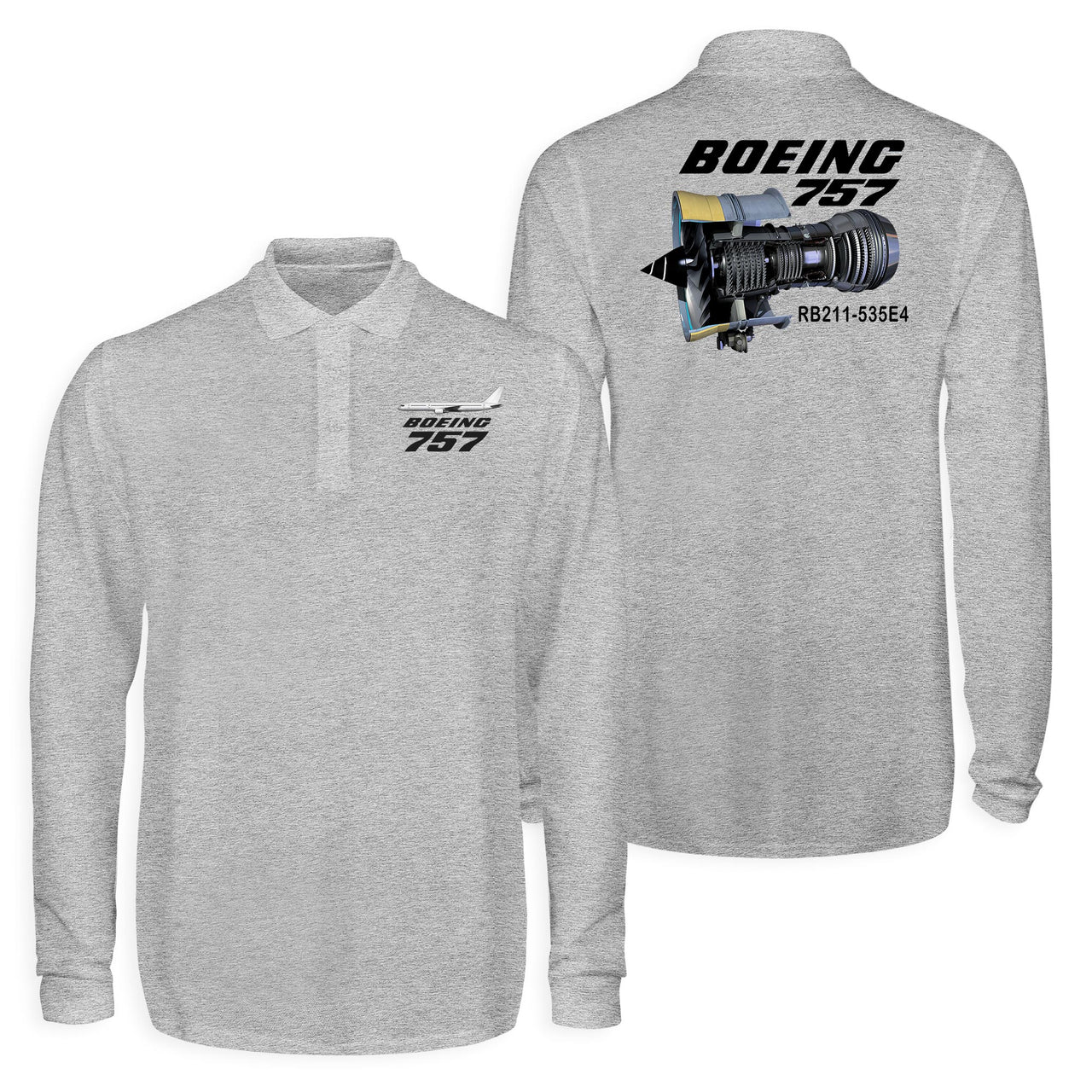 Boeing 757 & Rolls Royce Engine (RB211) Designed Long Sleeve Polo T-Shirts (Double-Side)