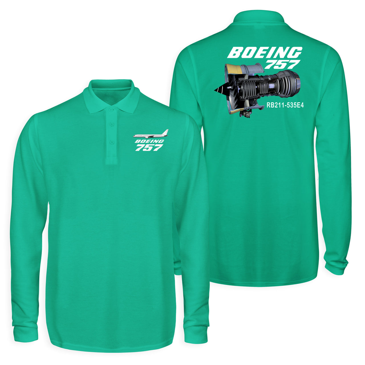 Boeing 757 & Rolls Royce Engine (RB211) Designed Long Sleeve Polo T-Shirts (Double-Side)