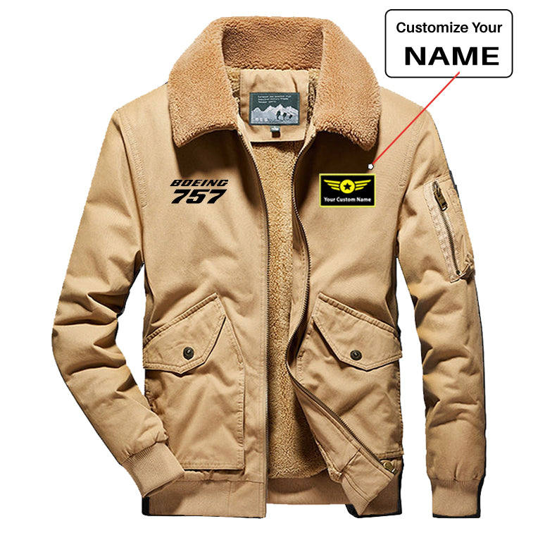 Boeing 757 & Text Designed Thick Bomber Jackets
