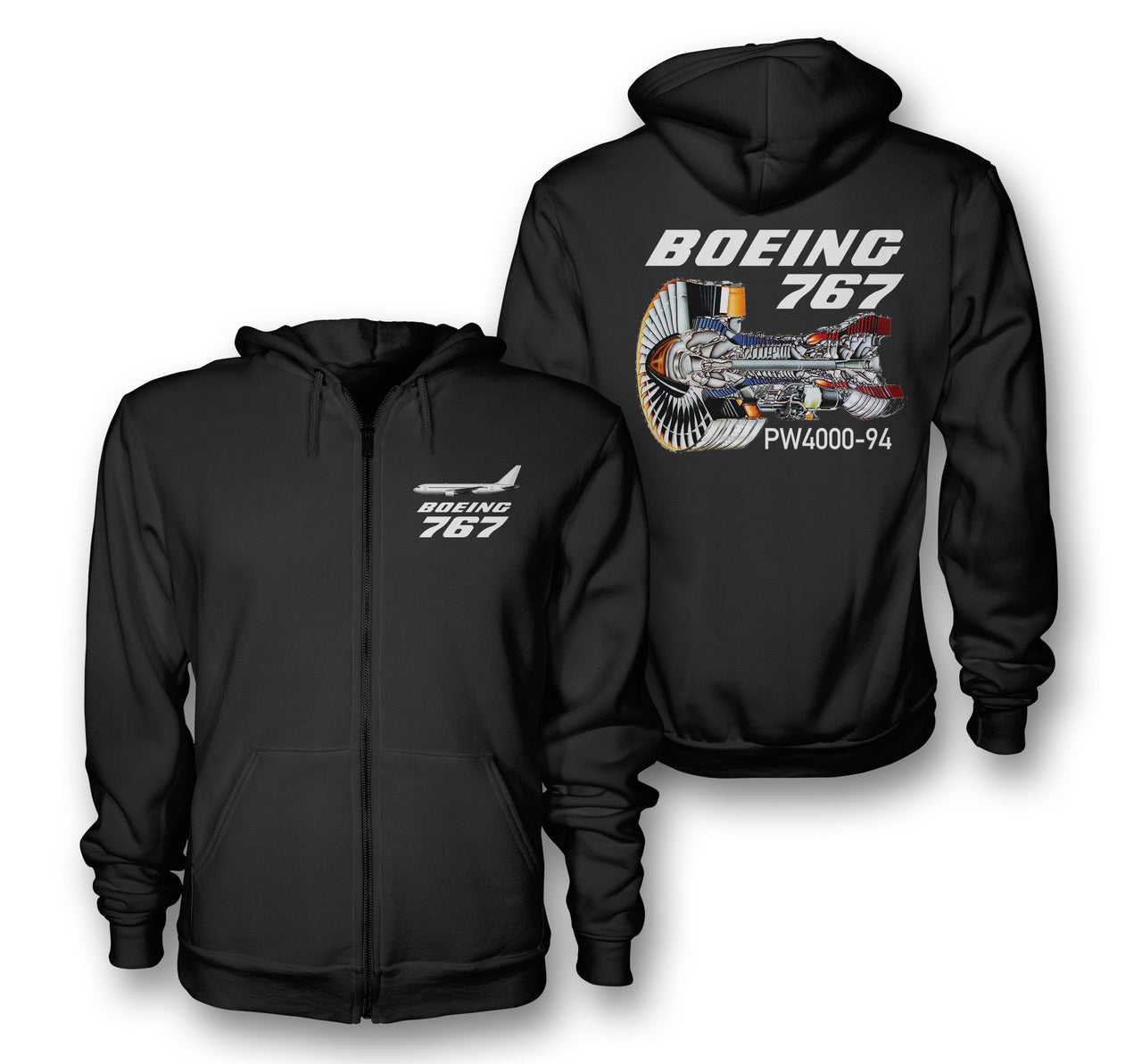 The Boeing 767 Engine (PW4000-94) Engine Designed Zipped Hoodies