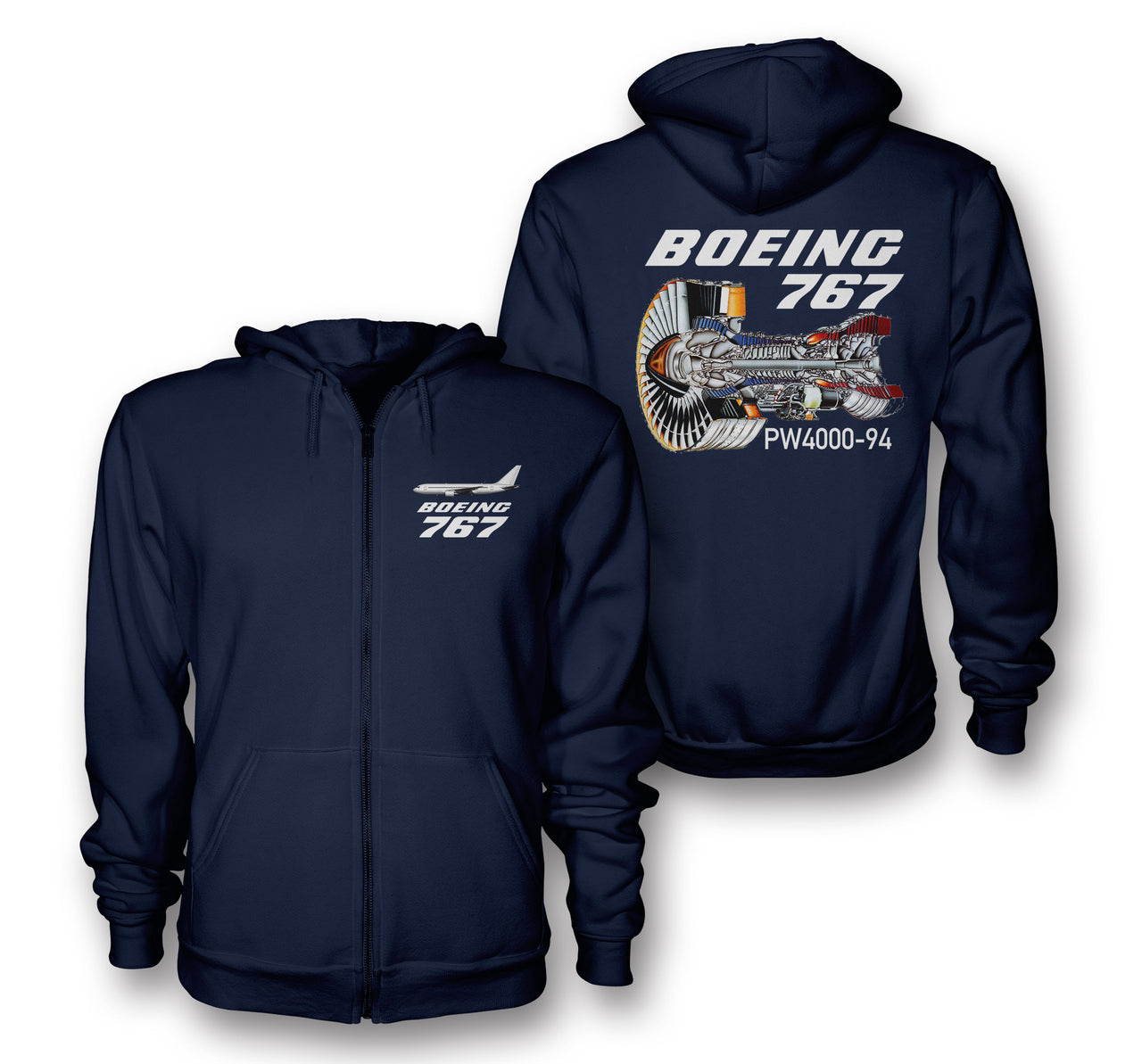 The Boeing 767 Engine (PW4000-94) Engine Designed Zipped Hoodies