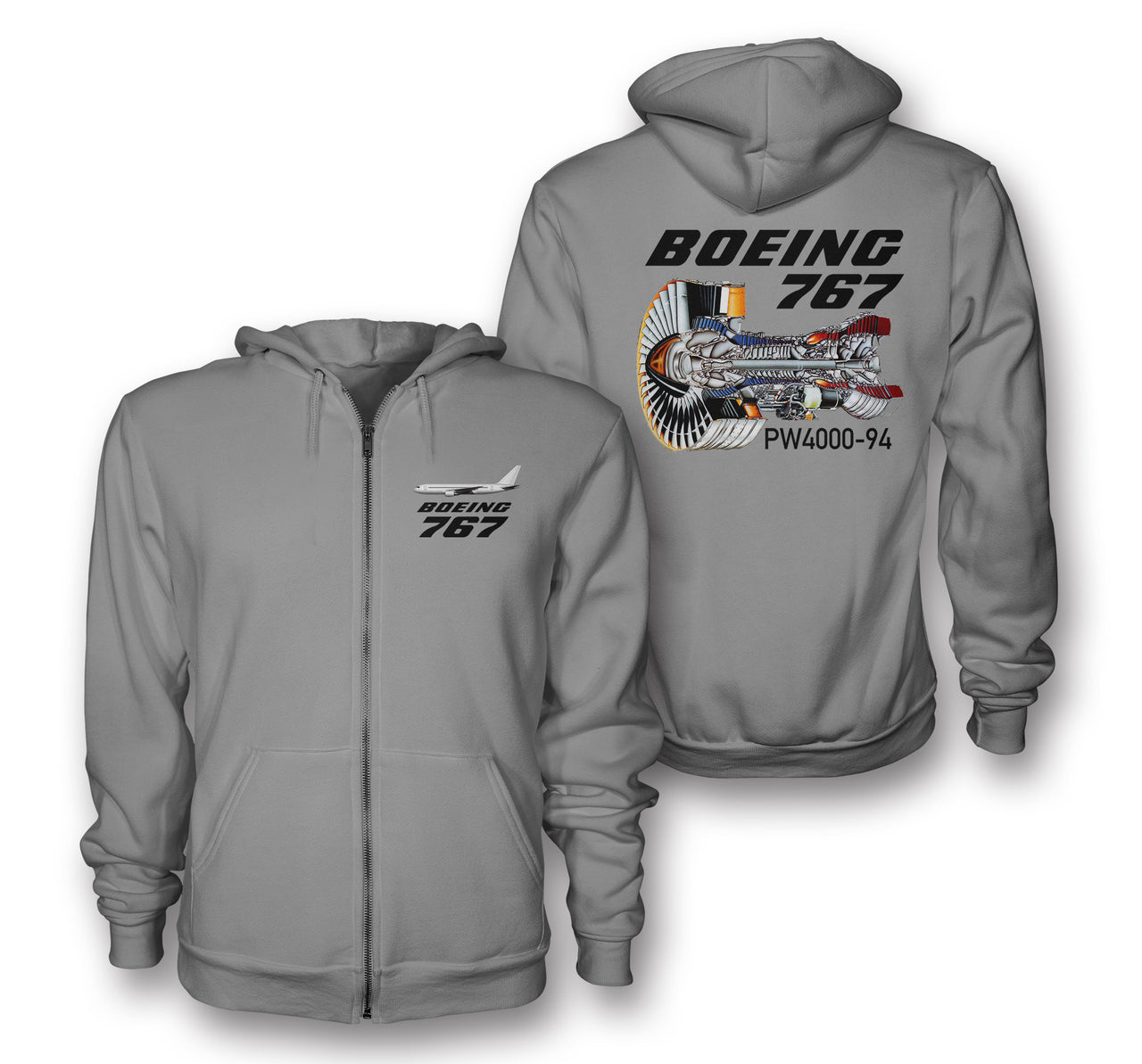 The Boeing 767 Engine (PW4000-94) Engine Designed Zipped Hoodies