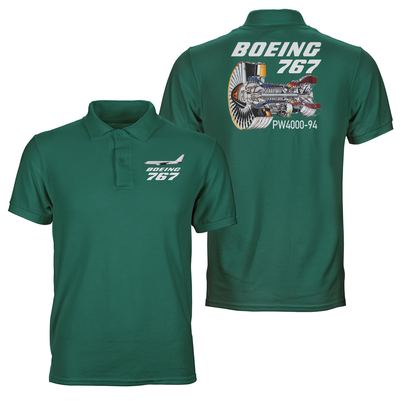 Boeing 767 Engine (PW4000-94) Designed Double Side Polo T-Shirts