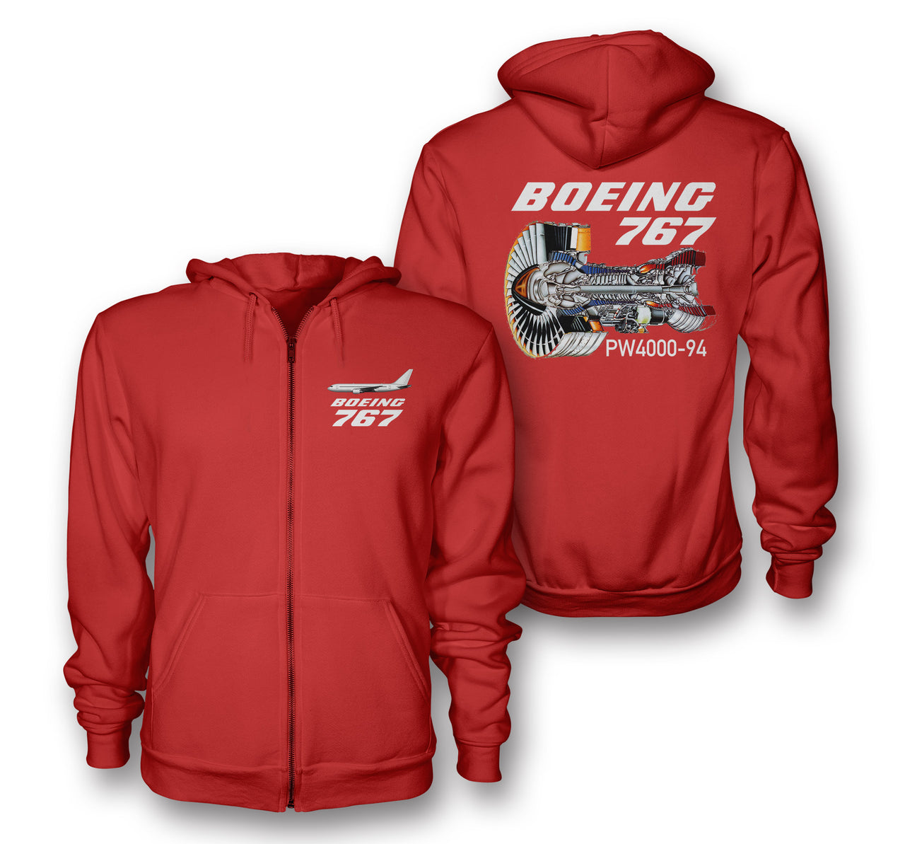 The Boeing 767 Engine (PW4000-94) Engine Designed Zipped Hoodies
