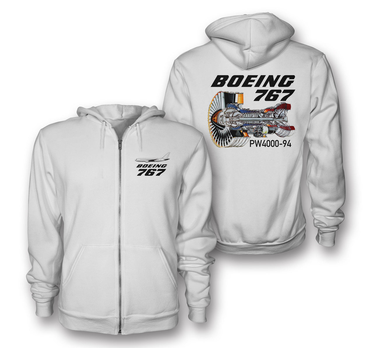The Boeing 767 Engine (PW4000-94) Engine Designed Zipped Hoodies