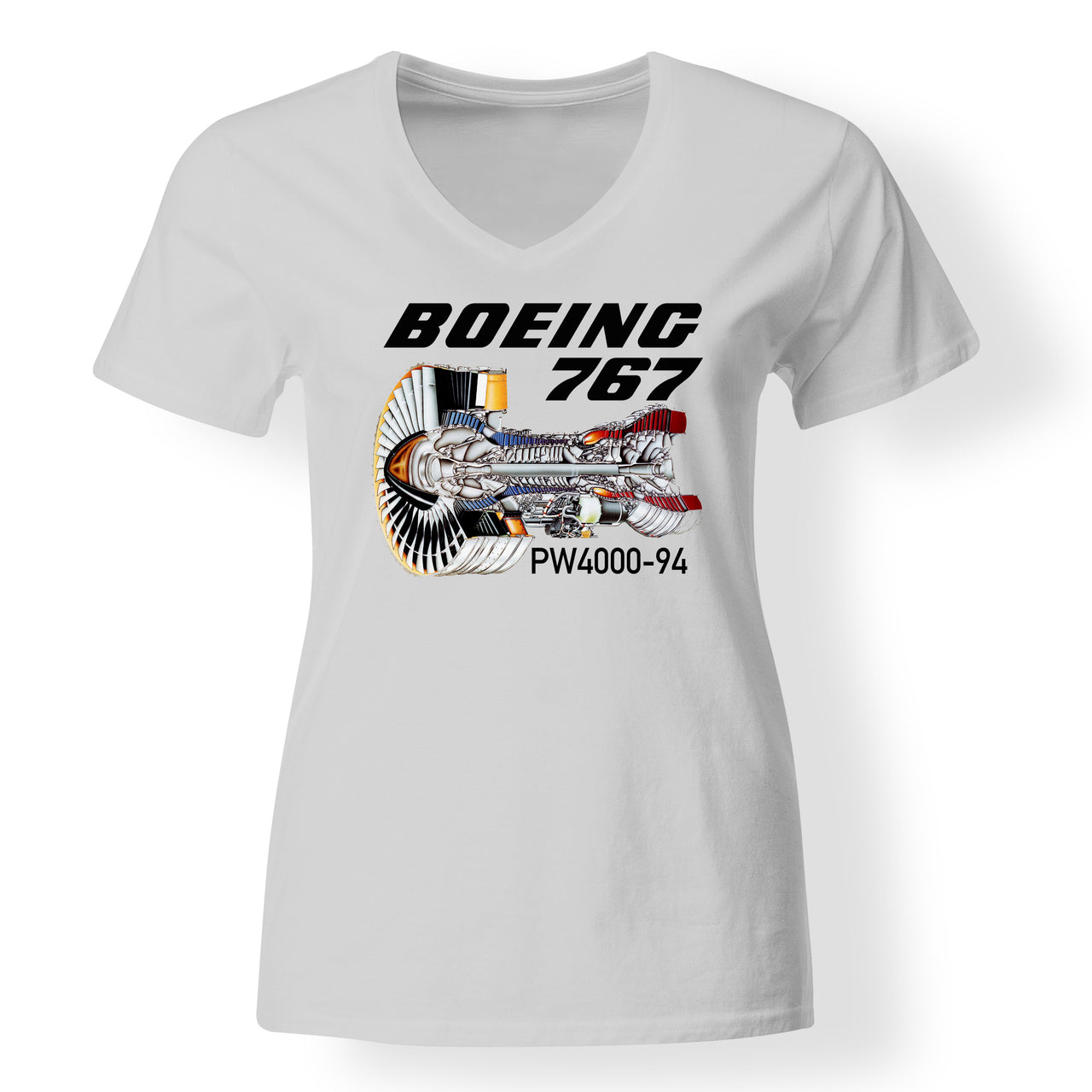 Boeing 767 Engine (PW4000-94) Designed V-Neck T-Shirts
