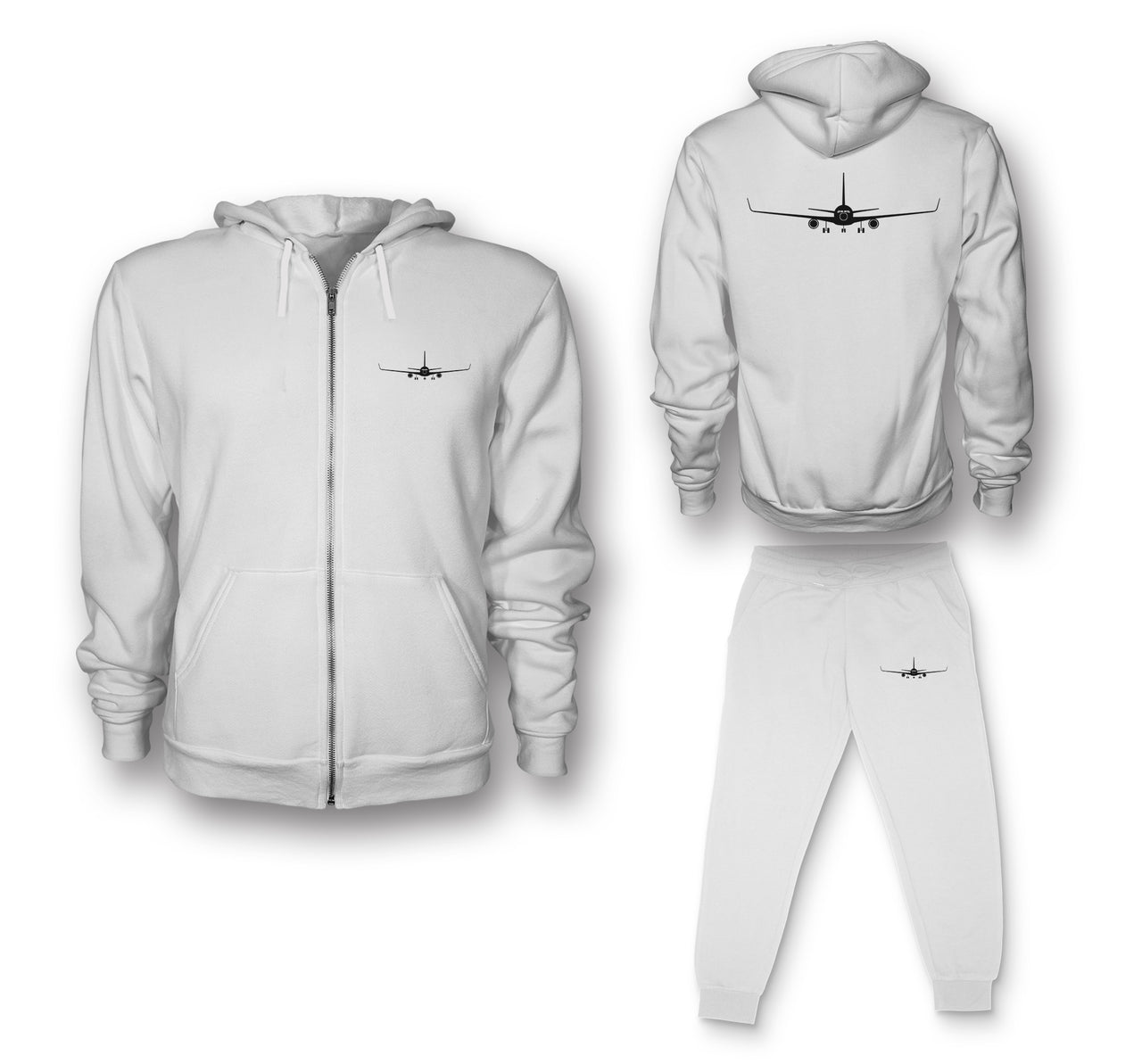 Boeing 767 Silhouette Designed Zipped Hoodies & Sweatpants Set