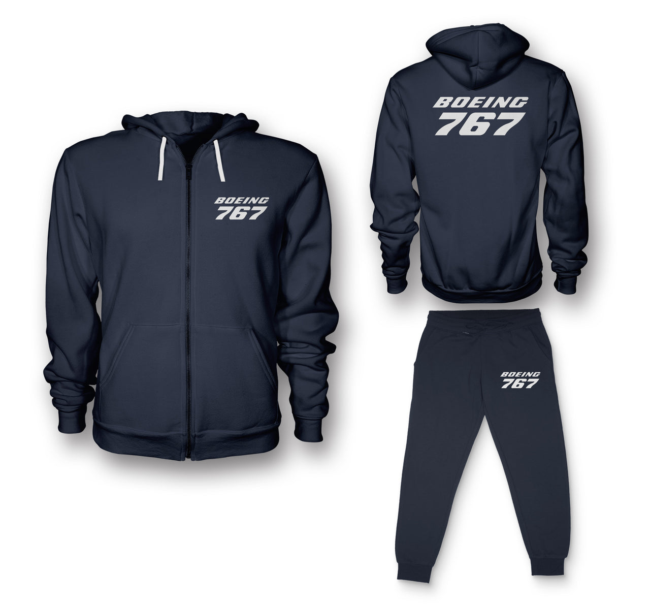 Boeing 767 & Text Designed Zipped Hoodies & Sweatpants Set