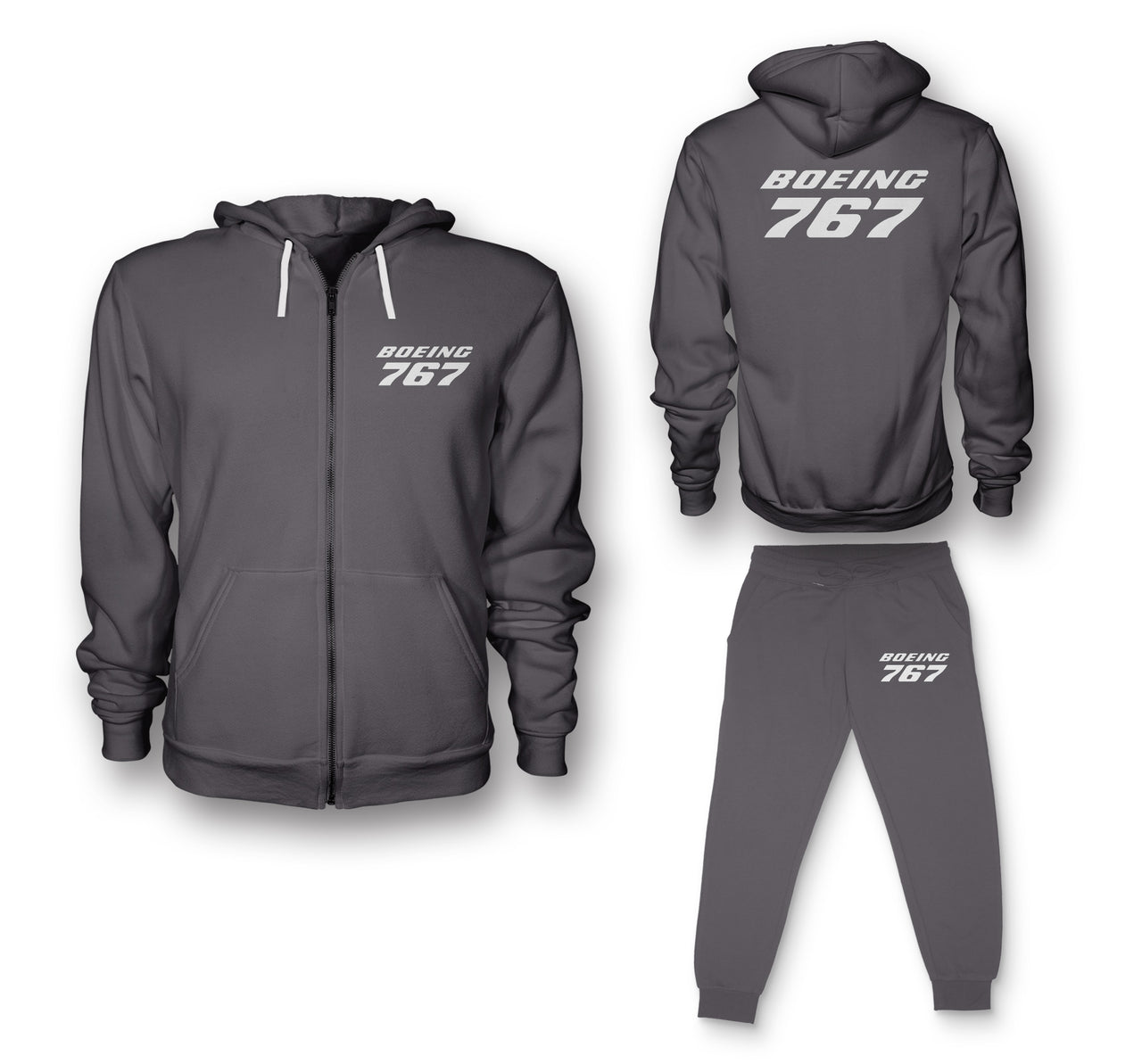 Boeing 767 & Text Designed Zipped Hoodies & Sweatpants Set