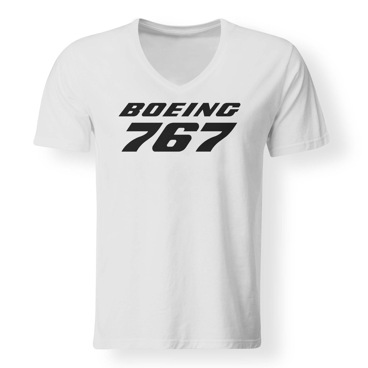 Boeing 767 & Text Designed V-Neck T-Shirts