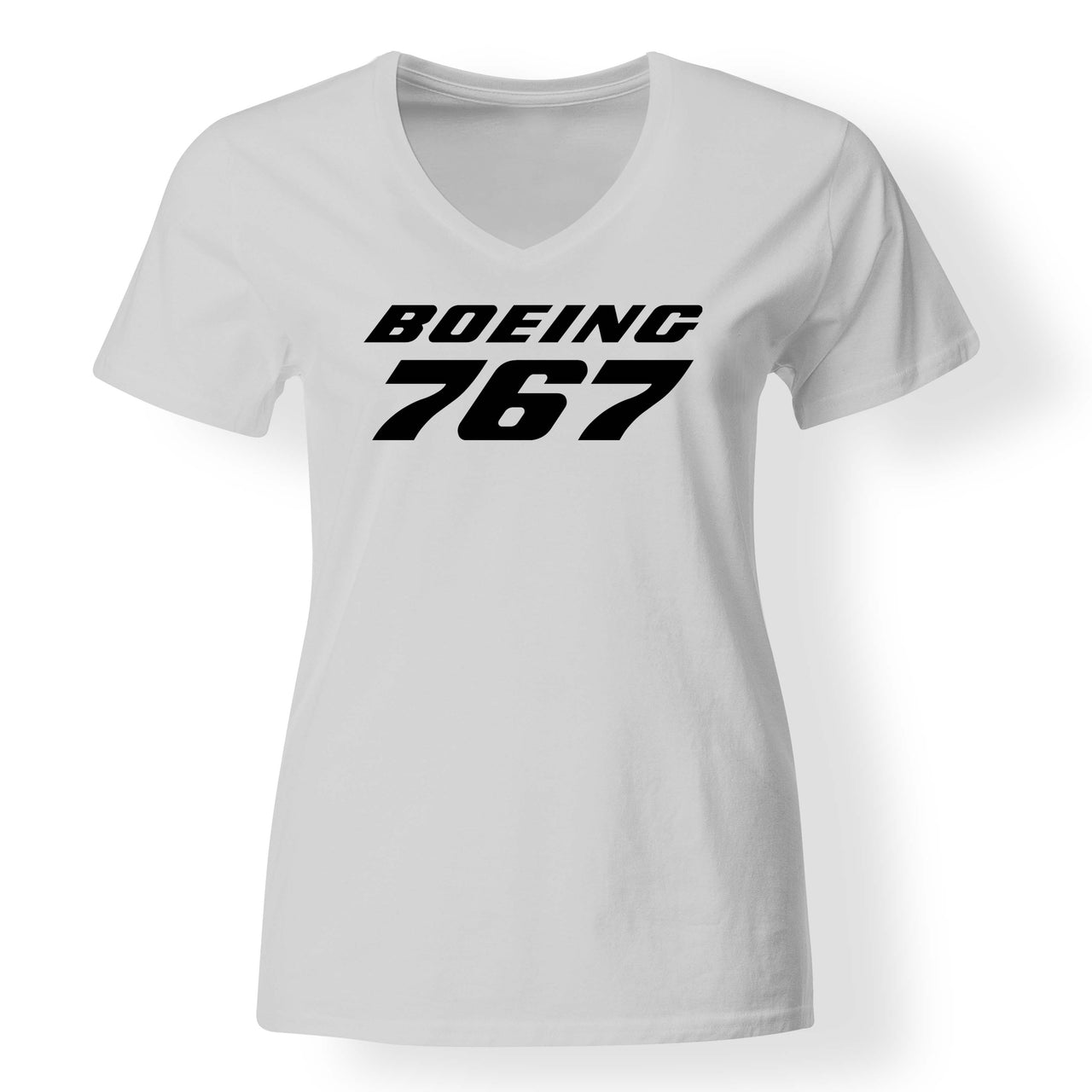 Boeing 767 & Text Designed V-Neck T-Shirts