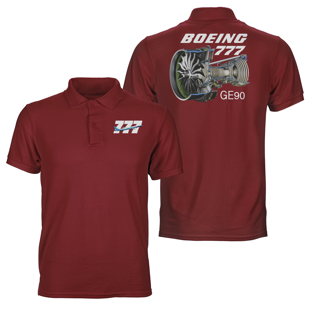 Boeing 777 & GE90 Engine Designed Double Side Polo T-Shirts