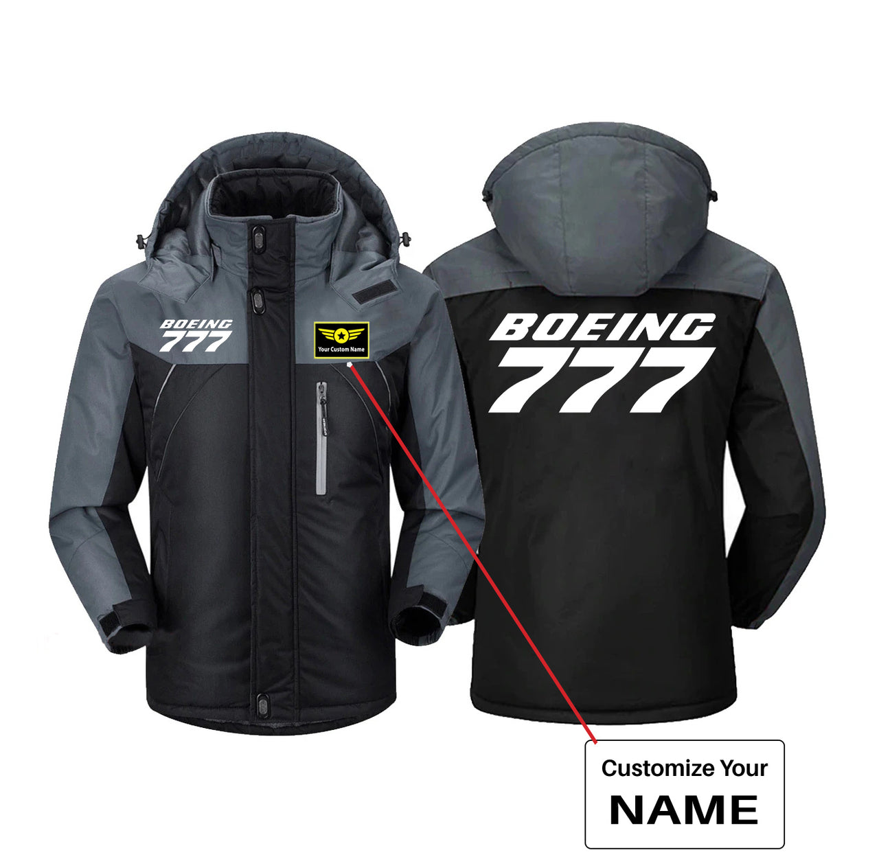 Boeing 777 & Text Designed Thick Winter Jackets