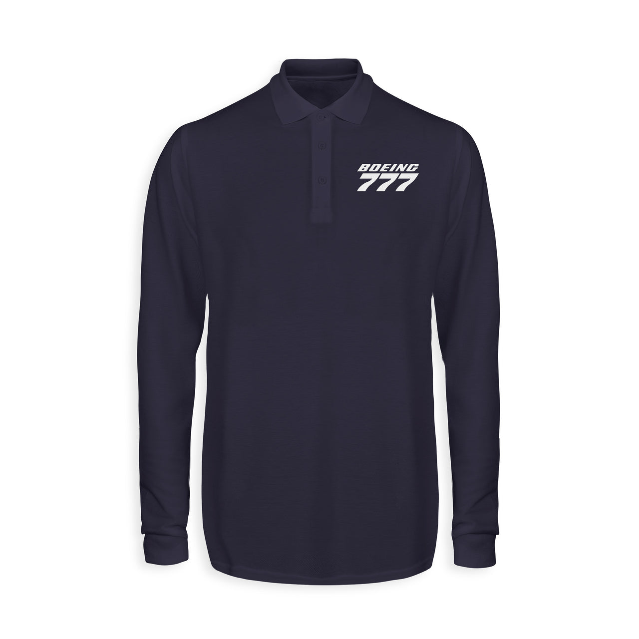 Boeing 777 & Text Designed Long Sleeve Polo T-Shirts