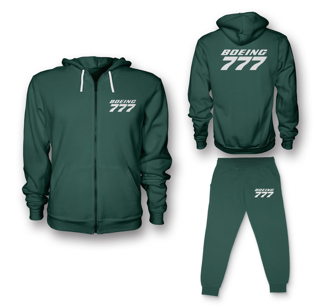 Boeing 777 & Text Designed Zipped Hoodies & Sweatpants Set
