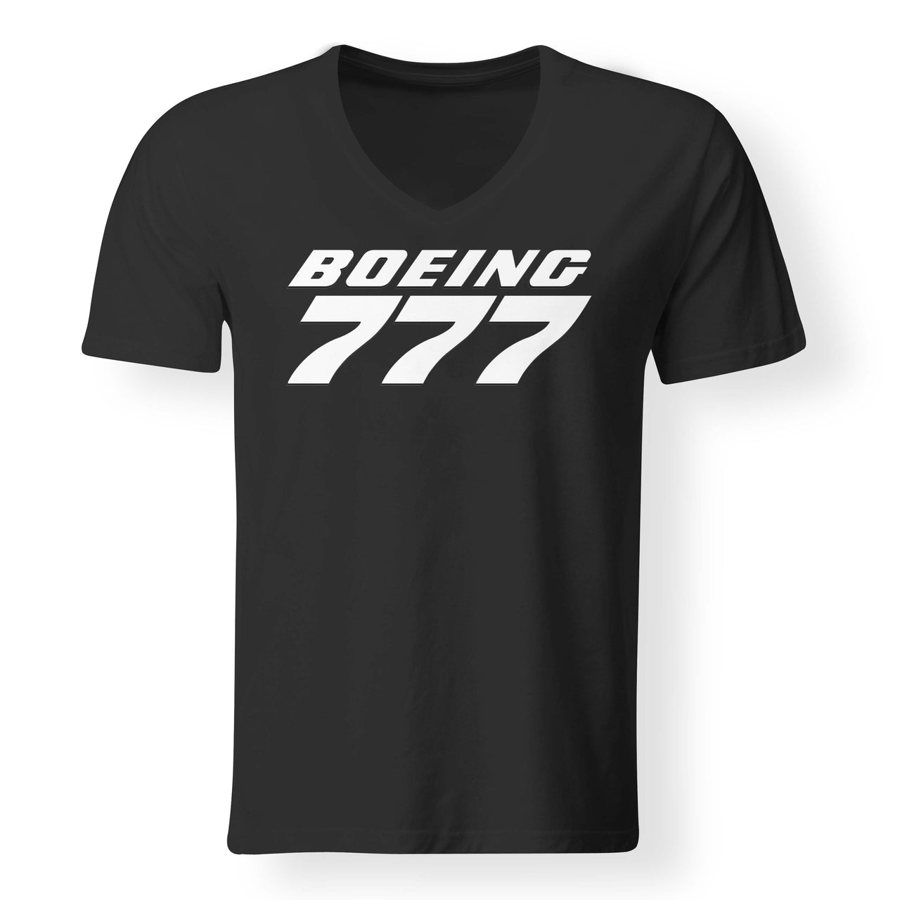 Boeing 777 & Text Designed V-Neck T-Shirts