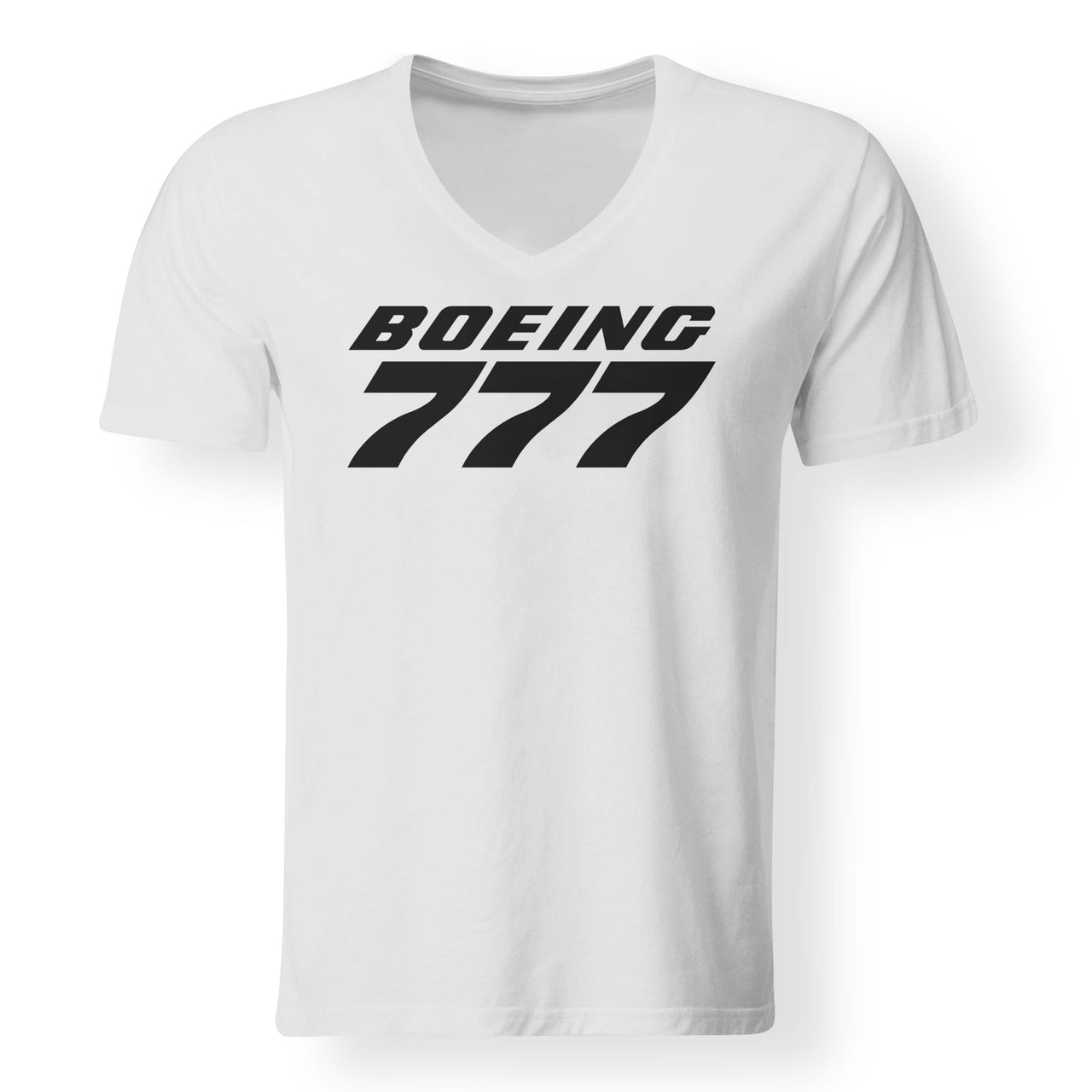 Boeing 777 & Text Designed V-Neck T-Shirts