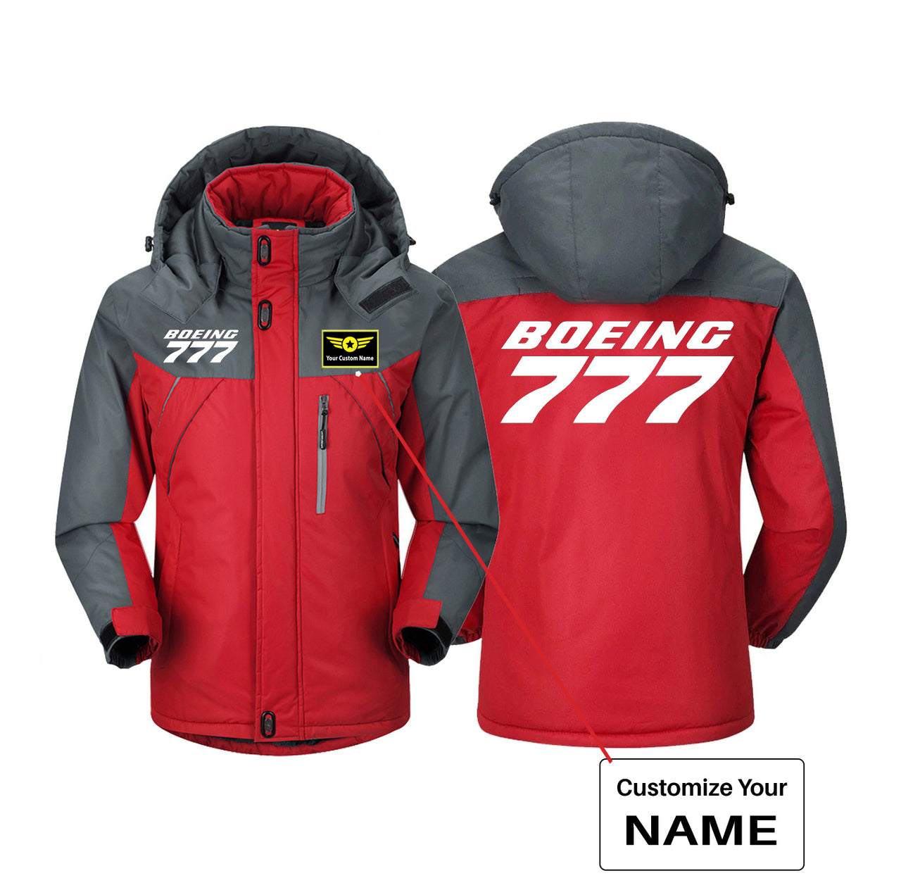 Boeing 777 & Text Designed Thick Winter Jackets