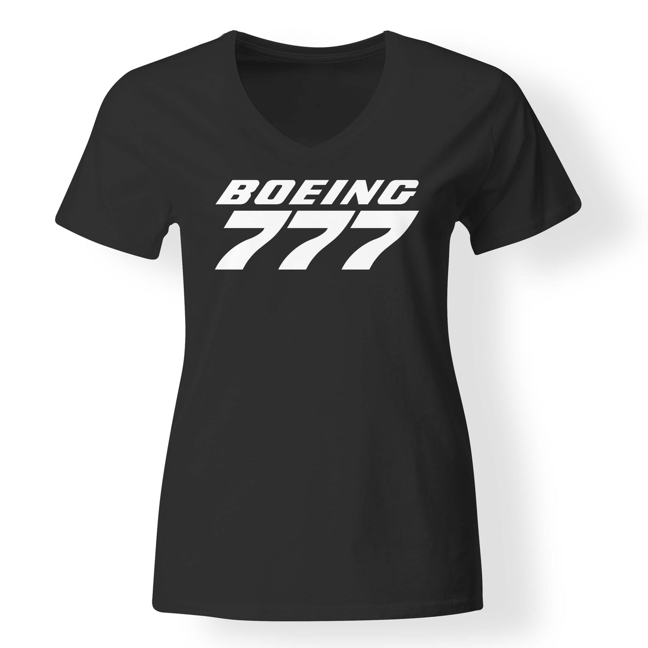 Boeing 777 & Text Designed V-Neck T-Shirts