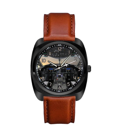 Boeing 787 Cockpit aviation-themed luxury watch, polished stainless steel.